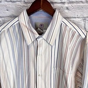 Vintage Territory Ahead Men Color Striped Long Sleeve Button White Blue Shirt XL